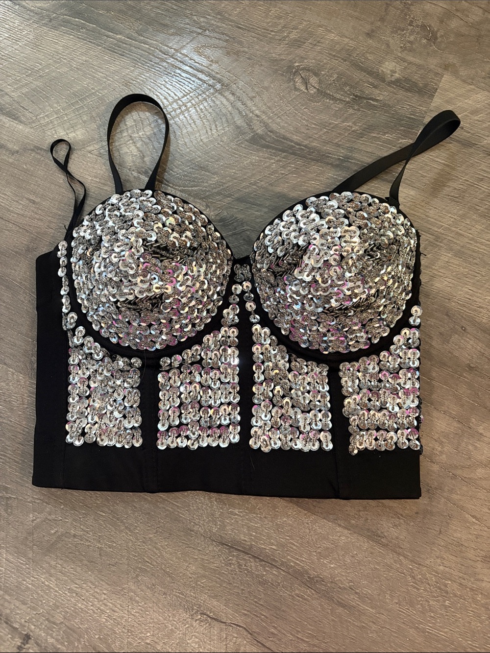 Sequin Embellished Black Bustier Crop Top